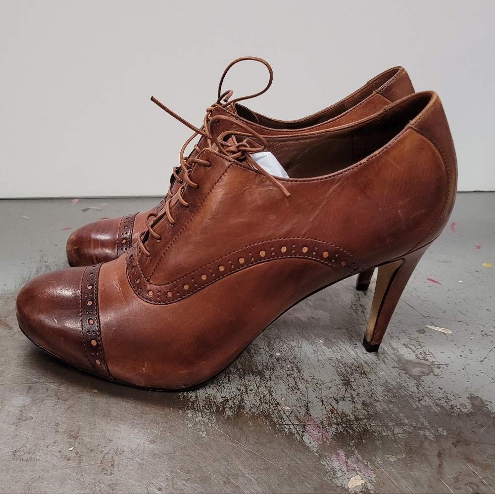 COLE HAAN WOMENS BOOTIES HEEL OXFORD LEATHER SZ 7 B NIKE AIR